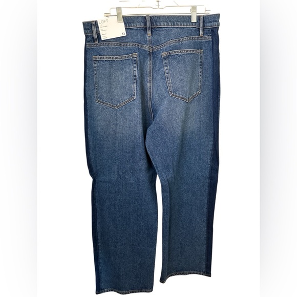 LOFT Dark Blue Straight High Rise Tuxedo Stripe Jeans 16 NWT - Picture 2 of 6